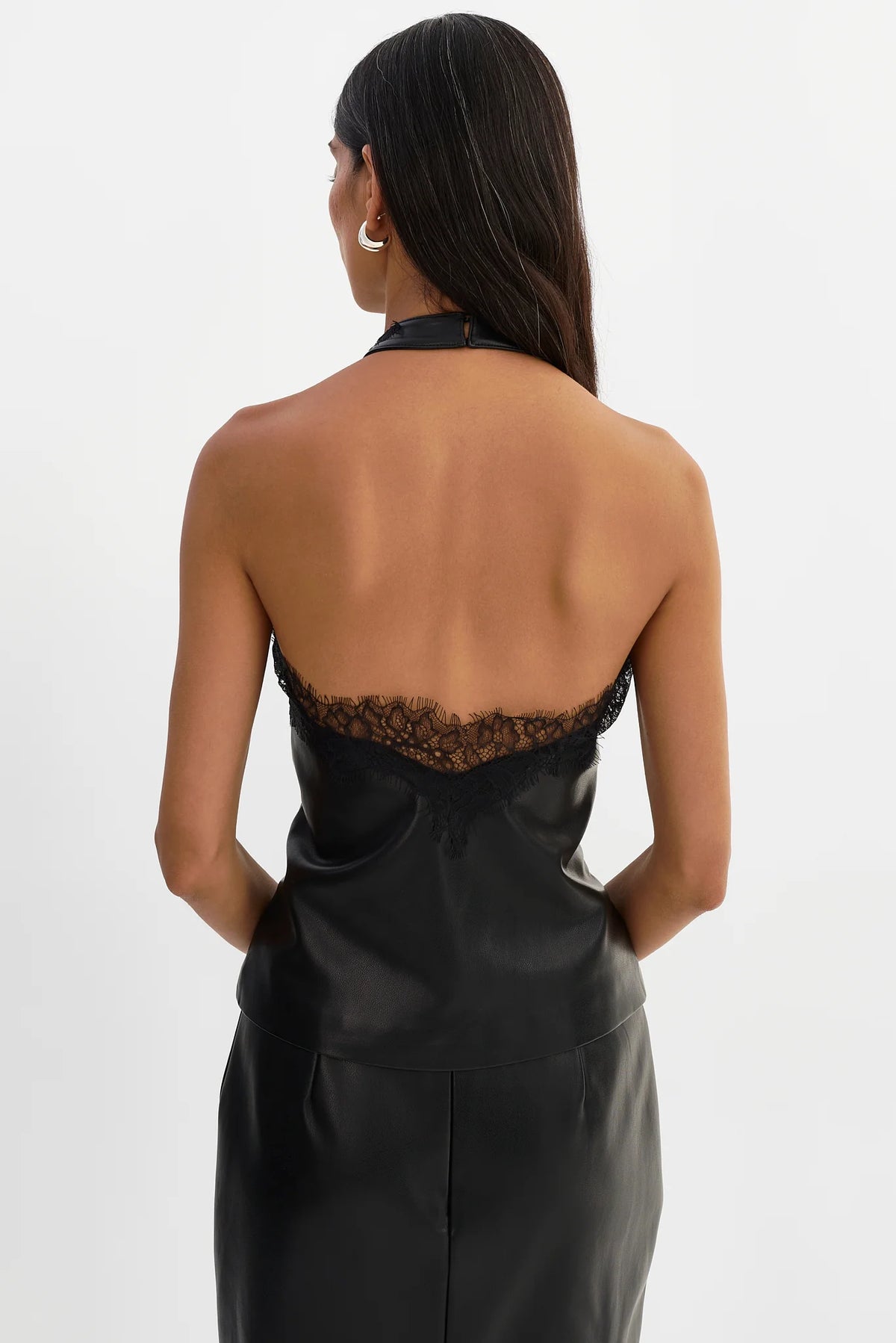 GINNY Lace Trim Faux Leather Top