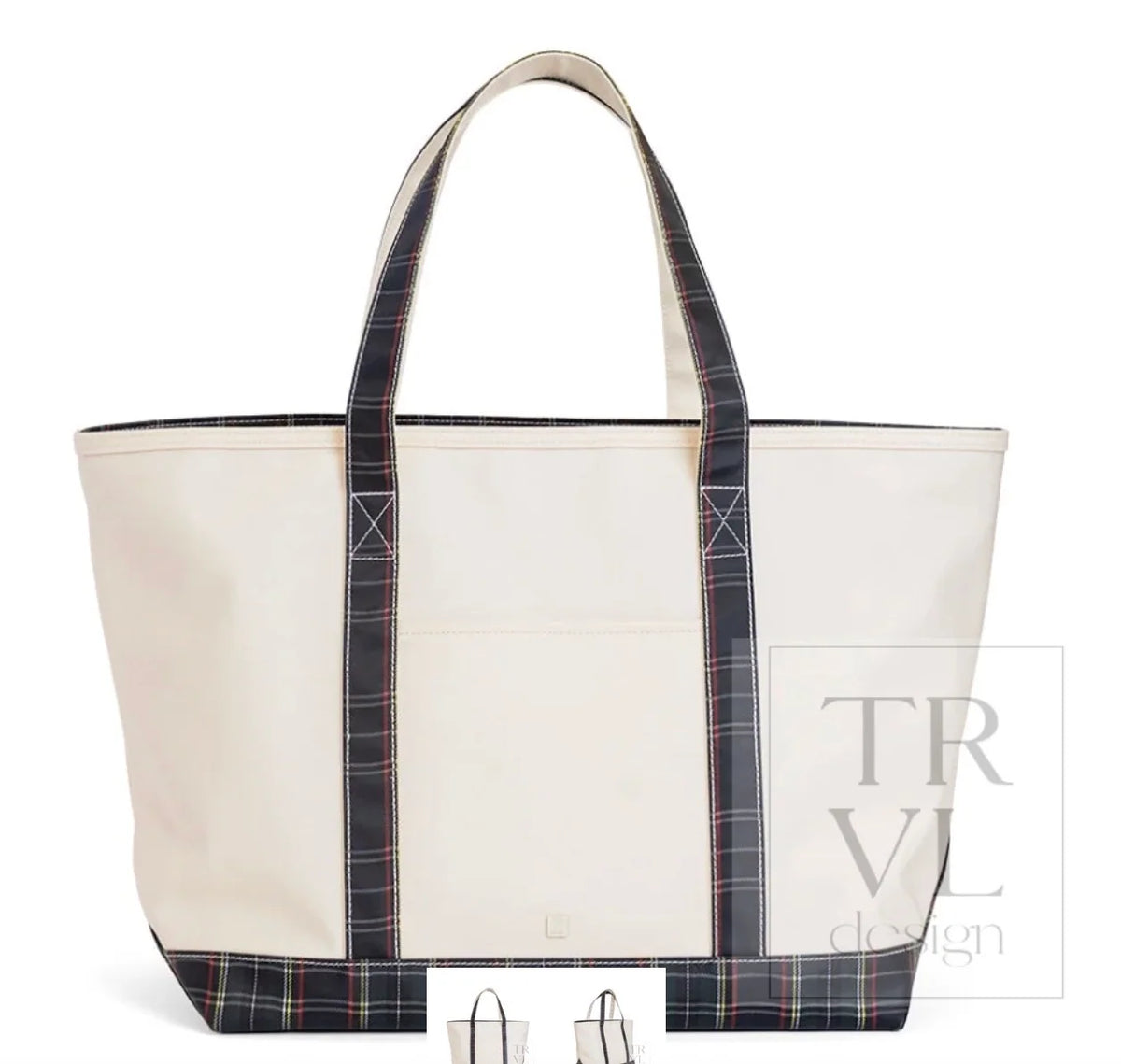 MAXI TOTE - COATED CANVAS NATURAL CAMBRIDGE PLAID TRIM
