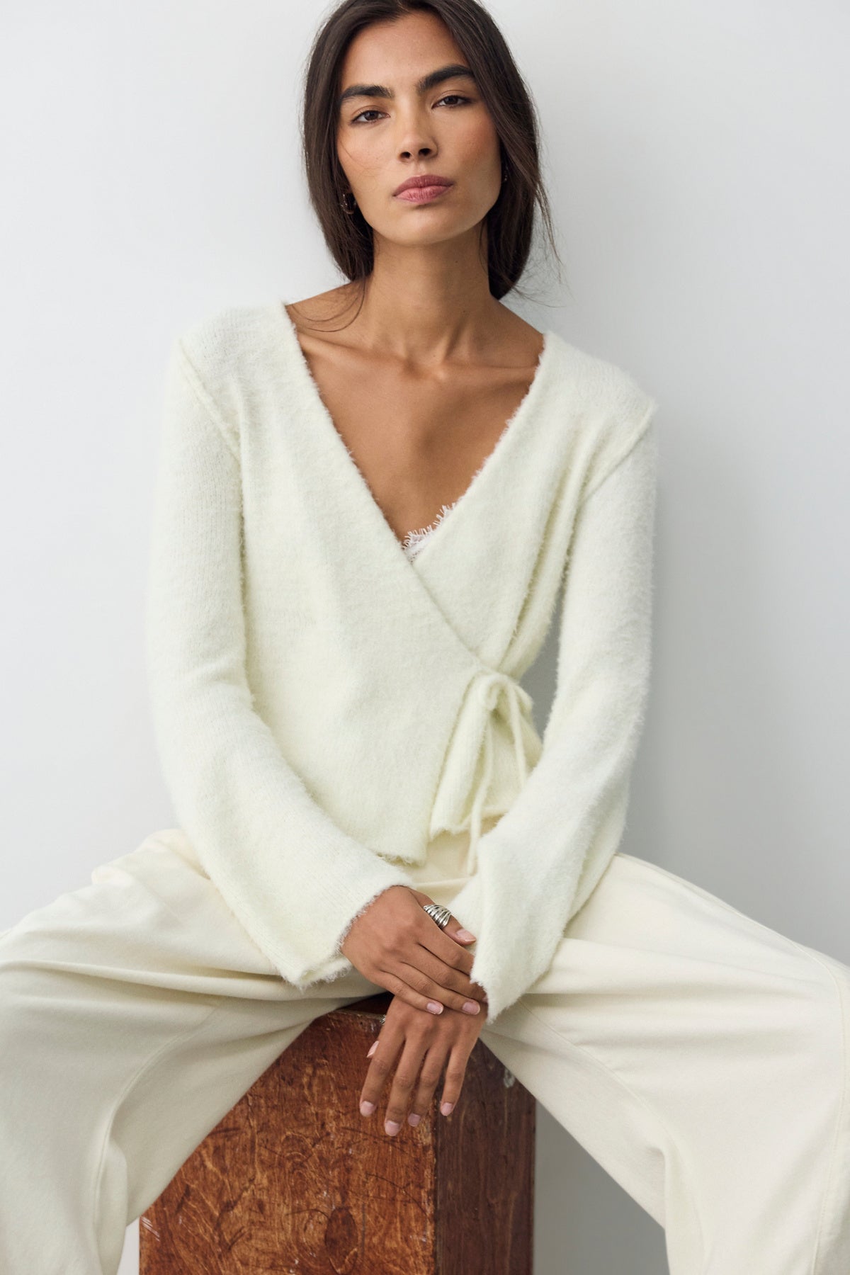 Snowfall Wrap Sweater in Snow Mint Combo