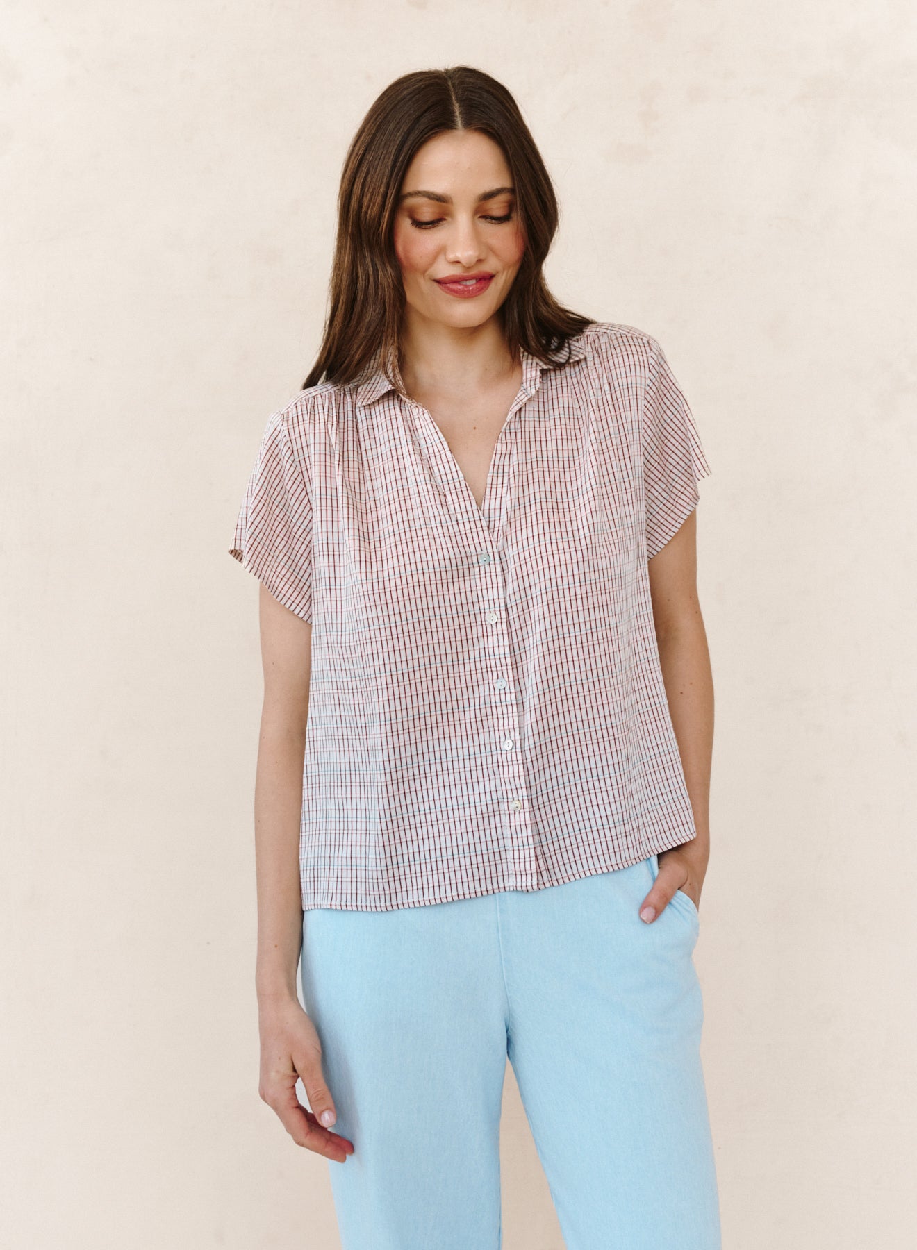 B2091-K43-304 - SHIRRED SHORT SLEEVE SHIRT