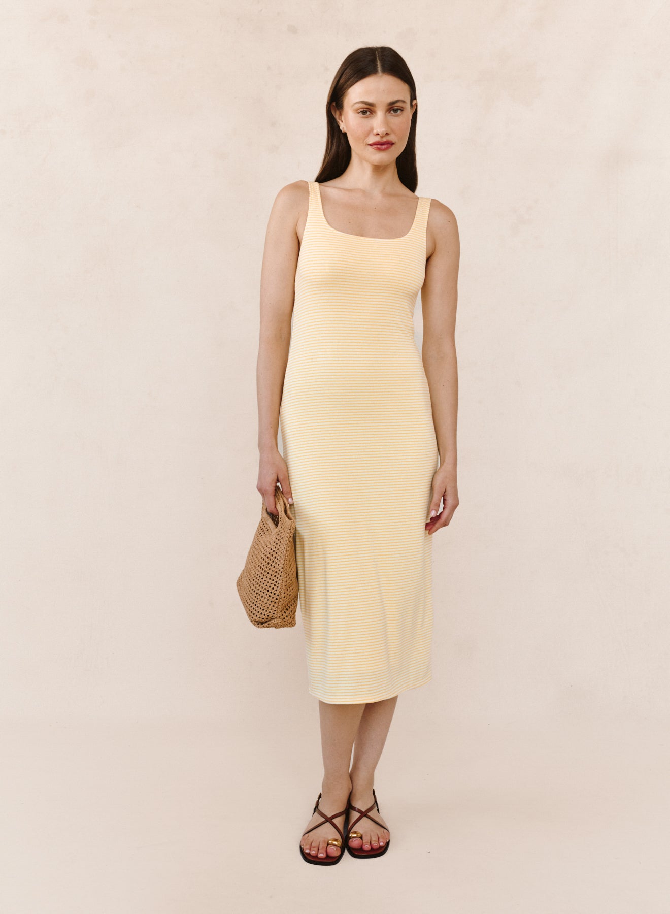 B6595-K69-304 - SQUARE NECK FITTED MIDI DRESS