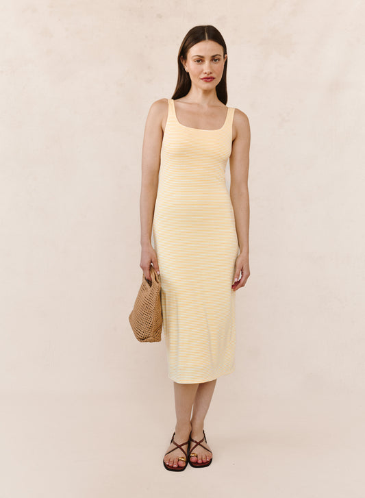 B6595-K69-304 - SQUARE NECK FITTED MIDI DRESS