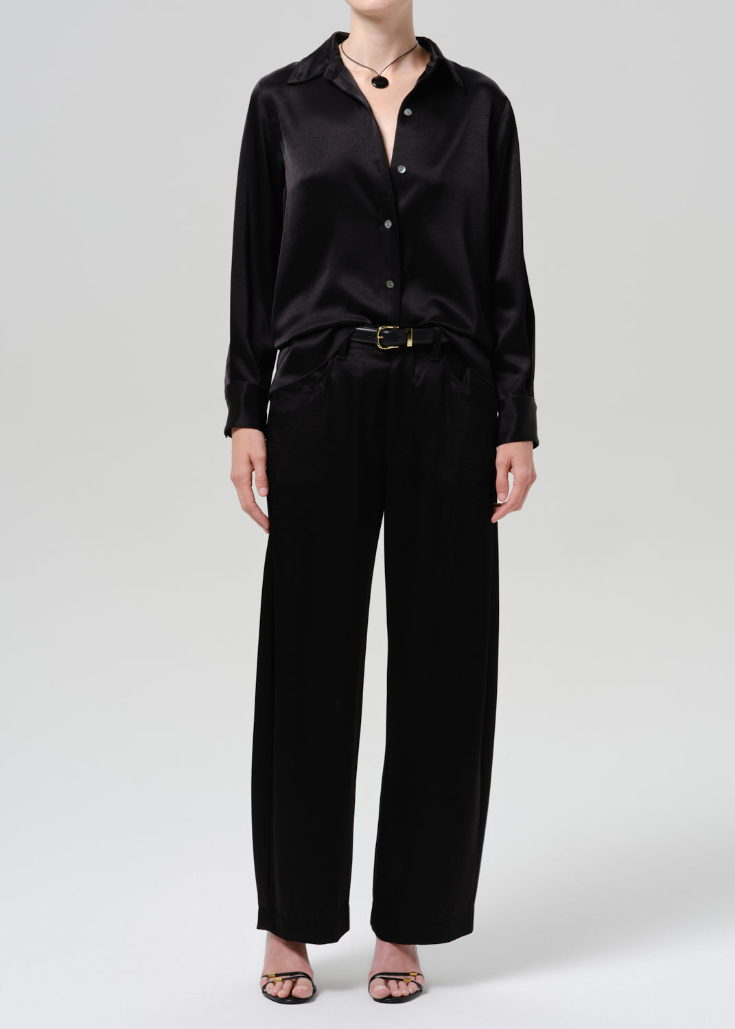 Brynn Japanese Hammered Satin Trouser in Black - front