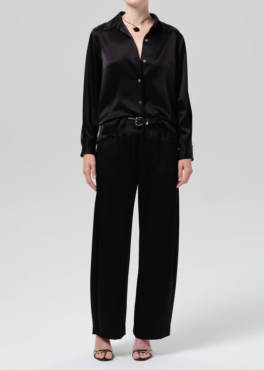 Brynn Japanese Hammered Satin Trouser in Black - front