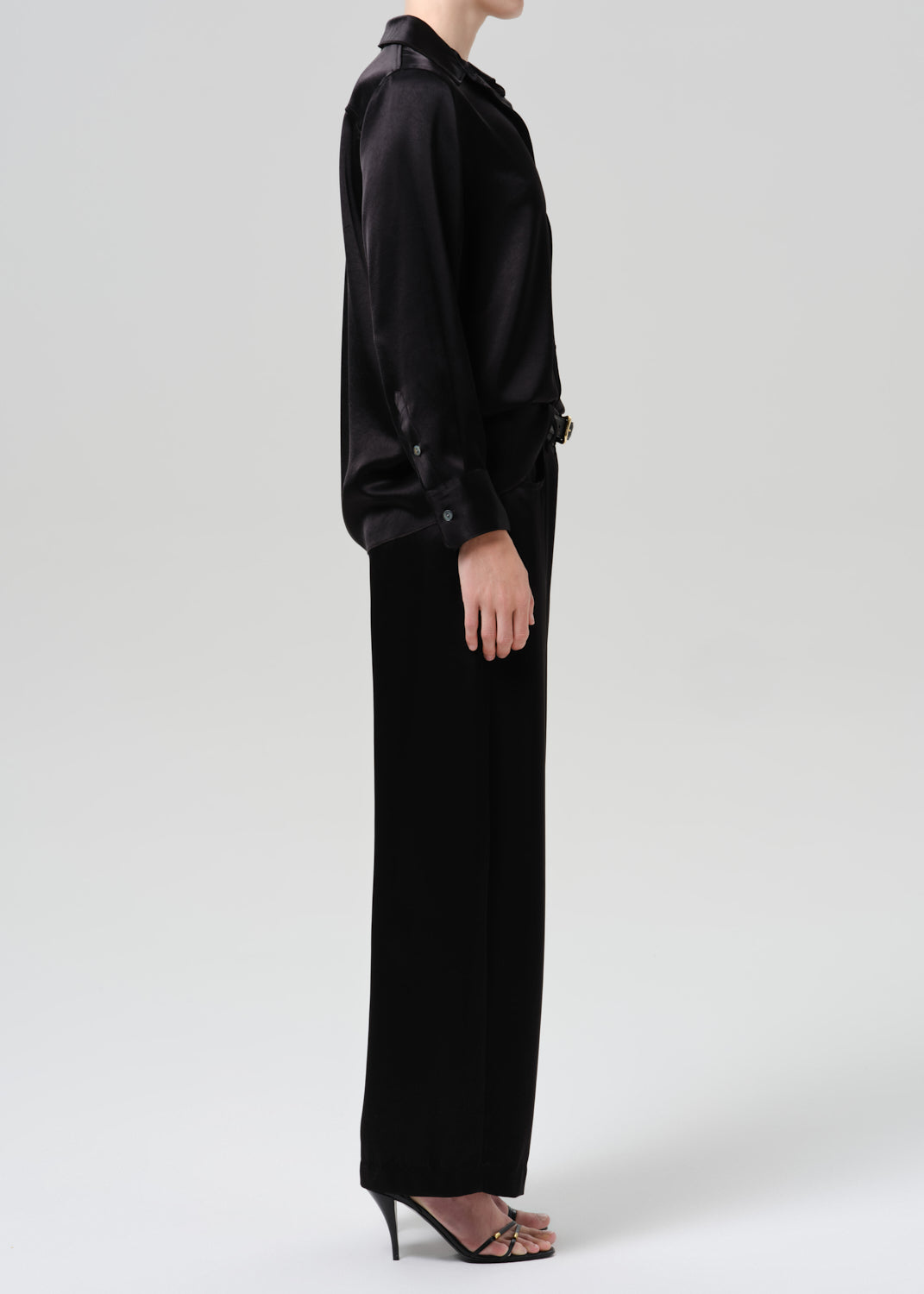 Brynn Japanese Hammered Satin Trouser in Black - side