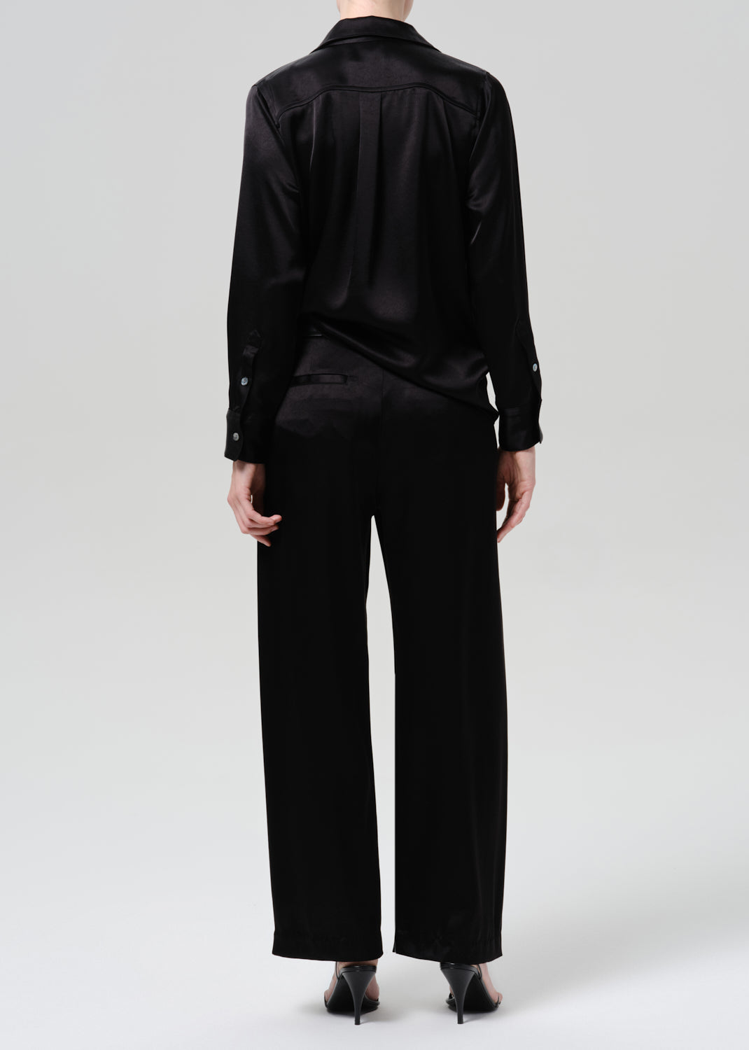Brynn Japanese Hammered Satin Trouser in Black - back