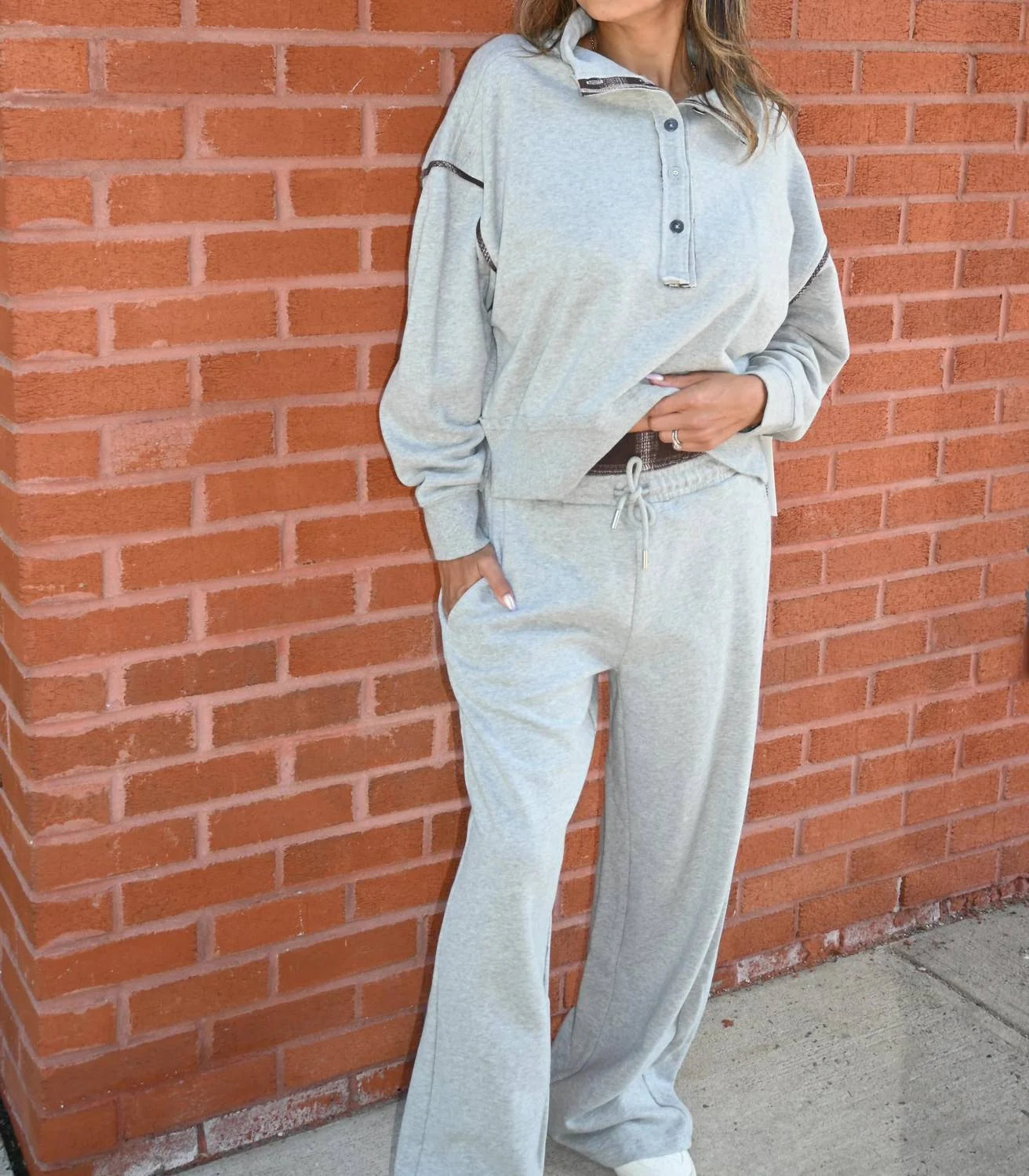 VH Mocha Plaid French Terry Wide Leg Pant