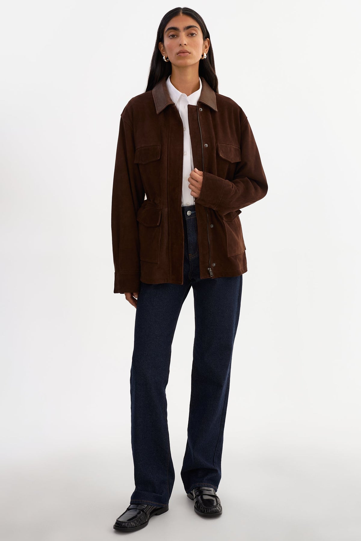 Branka Oversized Suede Barn Jacket - Chocolate Brown
