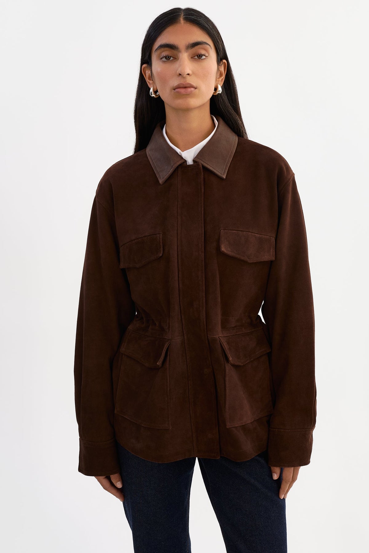 Branka Oversized Suede Barn Jacket - Chocolate Brown