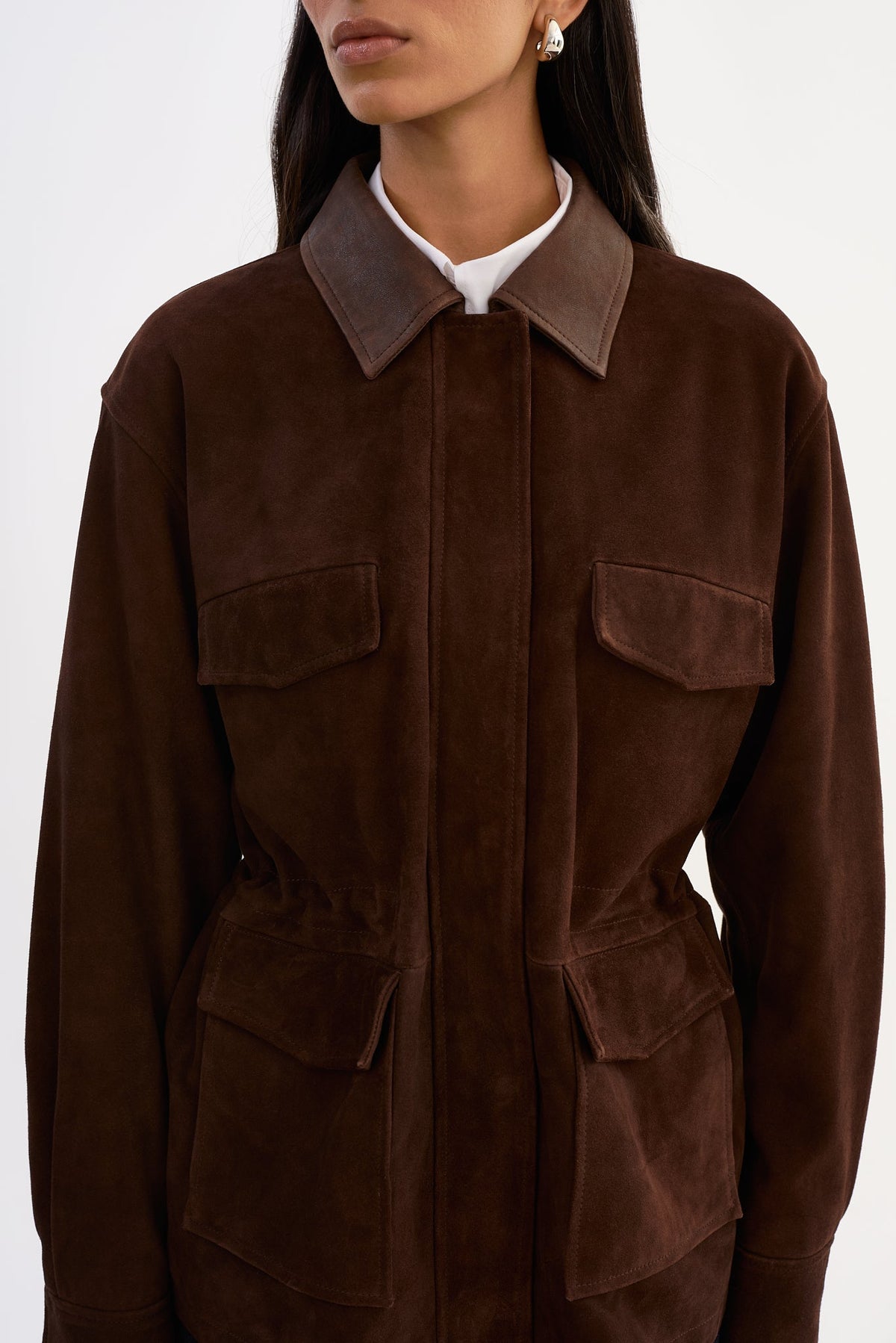 Branka Oversized Suede Barn Jacket - Chocolate Brown