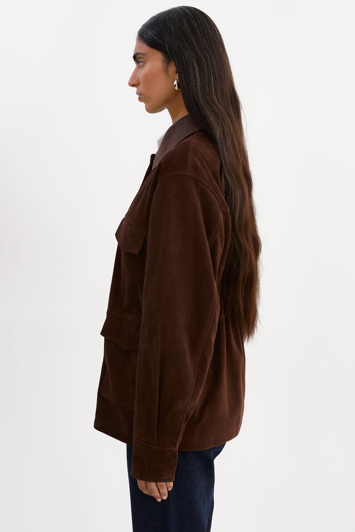Branka Oversized Suede Barn Jacket - Chocolate Brown