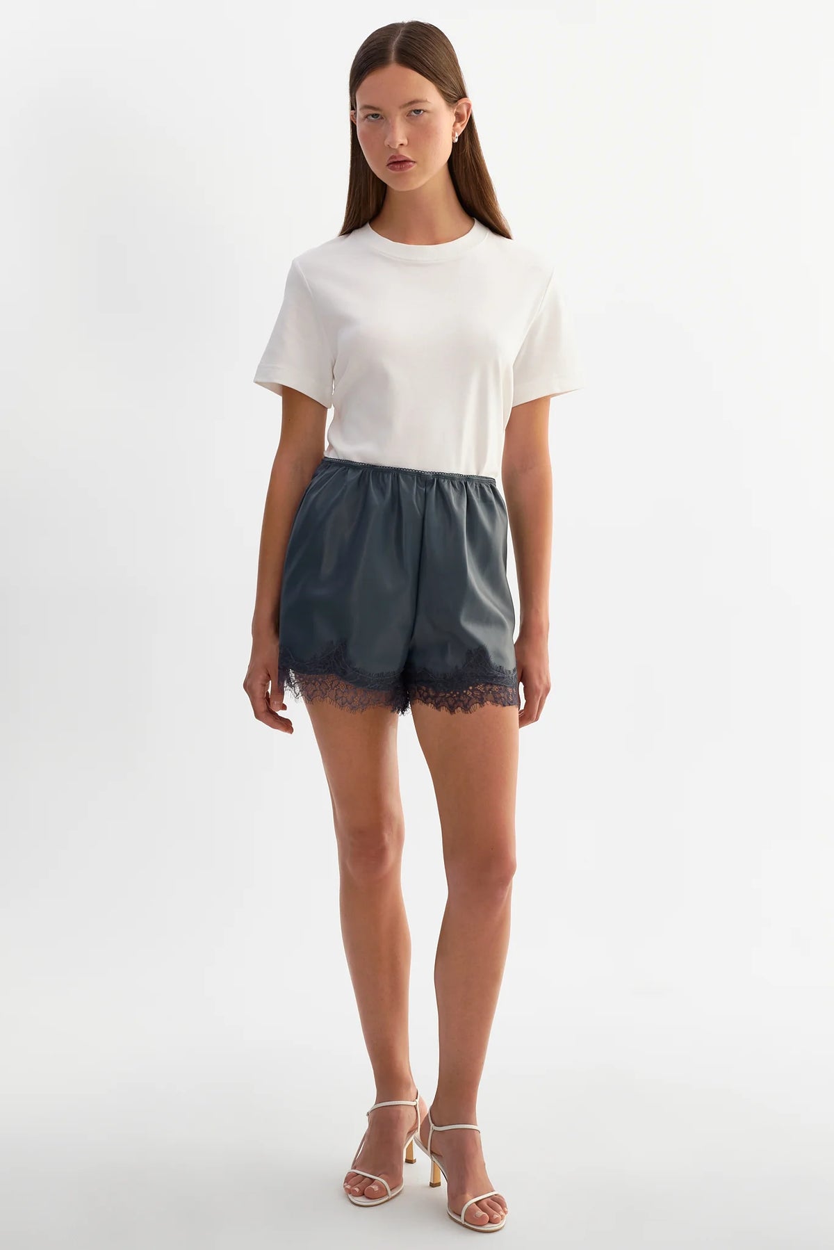 FARAH Lace Trim Faux Leather Shorts