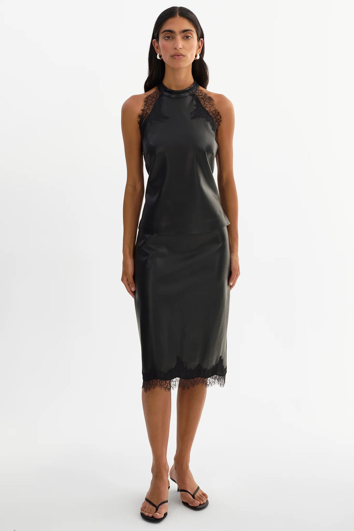 GINNY Lace Trim Faux Leather Top