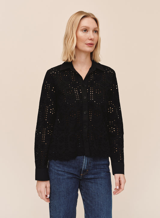 B20143-L61-304 - OPEN EMBROIDERY CONTRAST SHIRT