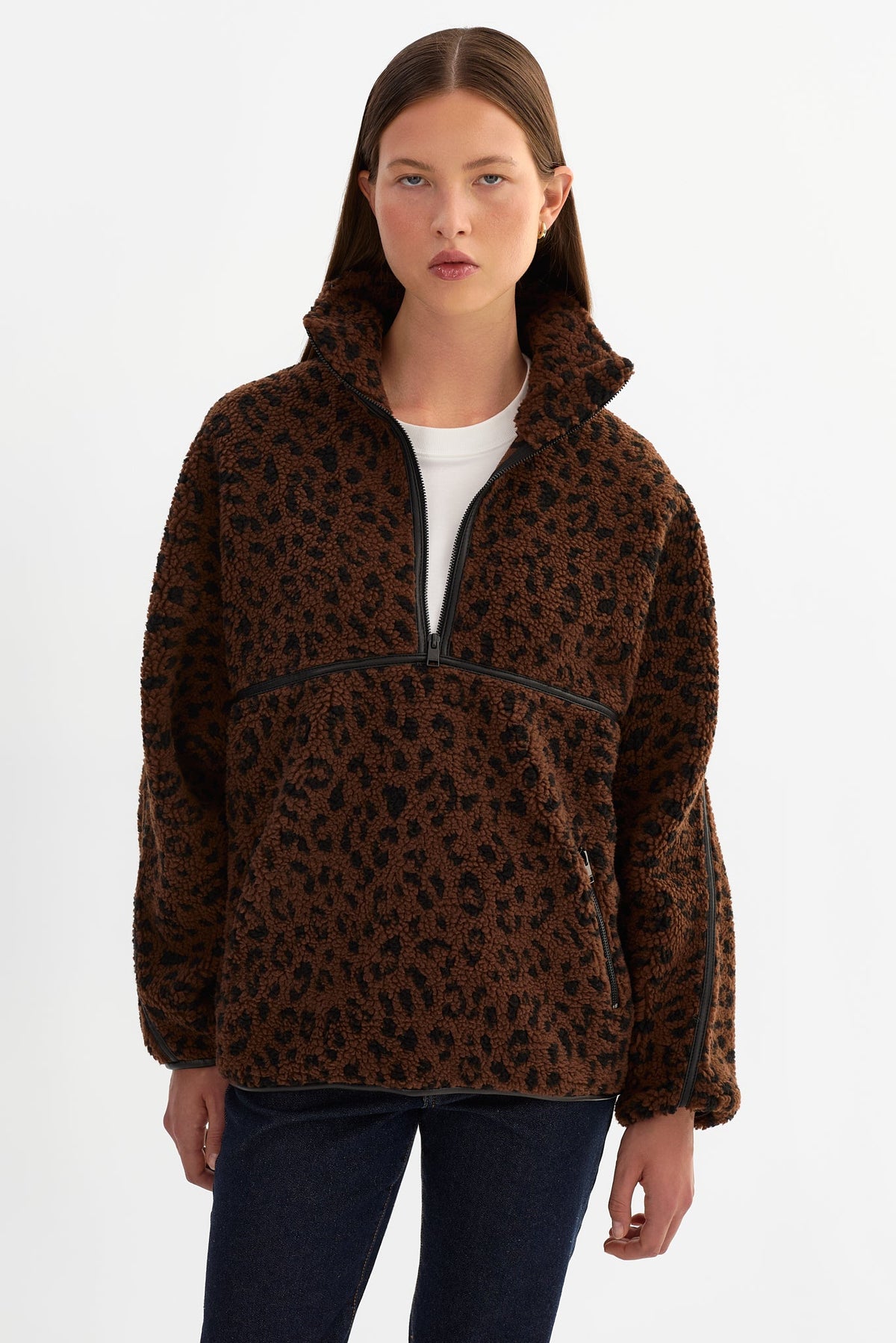 Helsa Leo Knit Polar Fleece Pullover - Leopard