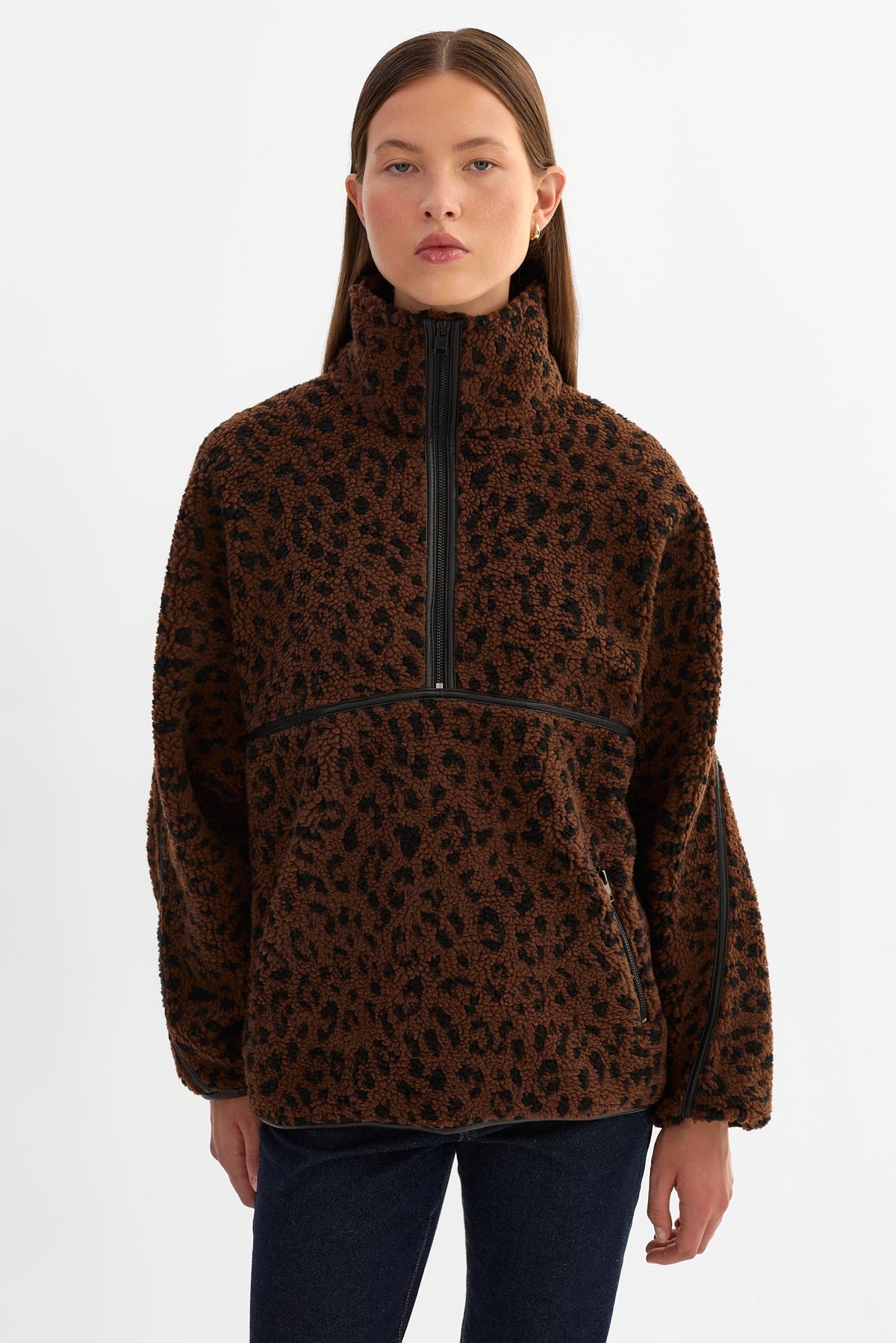 Helsa Leo Knit Polar Fleece Pullover - Leopard