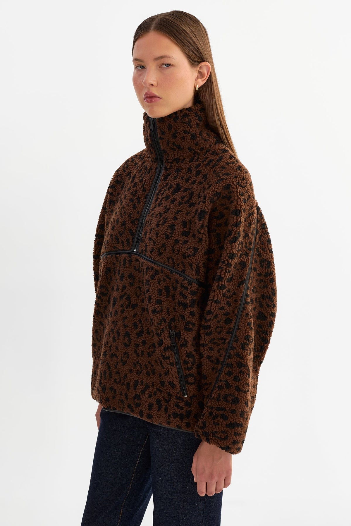 Helsa Leo Knit Polar Fleece Pullover - Leopard