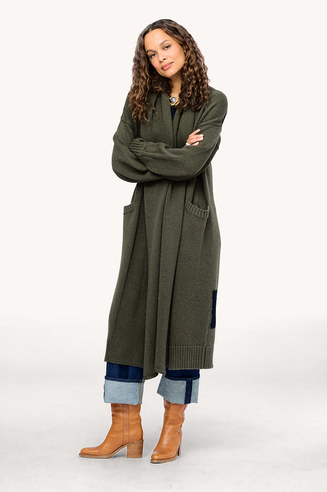Kerri Rosenthal Mercer Loved Duster in Army Green, front