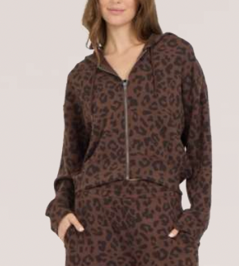 LEOPARD PRINT CLOUD FLEECE ZIP