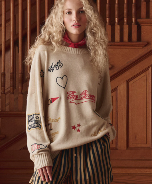 THE GREAT THE EMBROIDERED OVERSIZE CREW PULLOVER