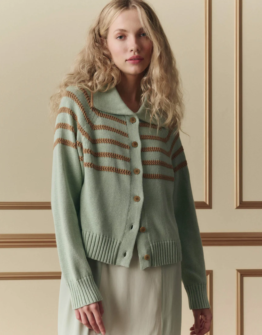 The Scholar Cardigan W/ Crochet Stripes