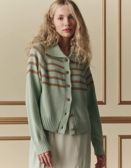 The Scholar Cardigan W/ Crochet Stripes