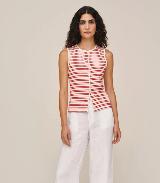 BD Sleeveless Fitted Button Down Top