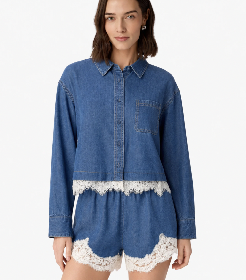 GARANCE CHAMBRAY CROPPED SHIRT