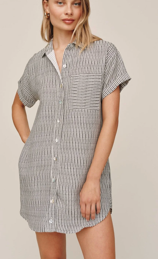 BD ROLL SLEEVE POCKET SHIRT DRESS