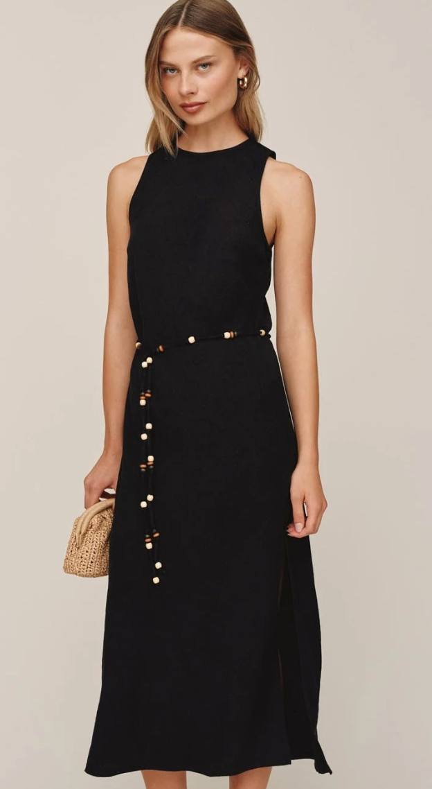 BD BIAS MIDI DRESS WITH BEADED BELT