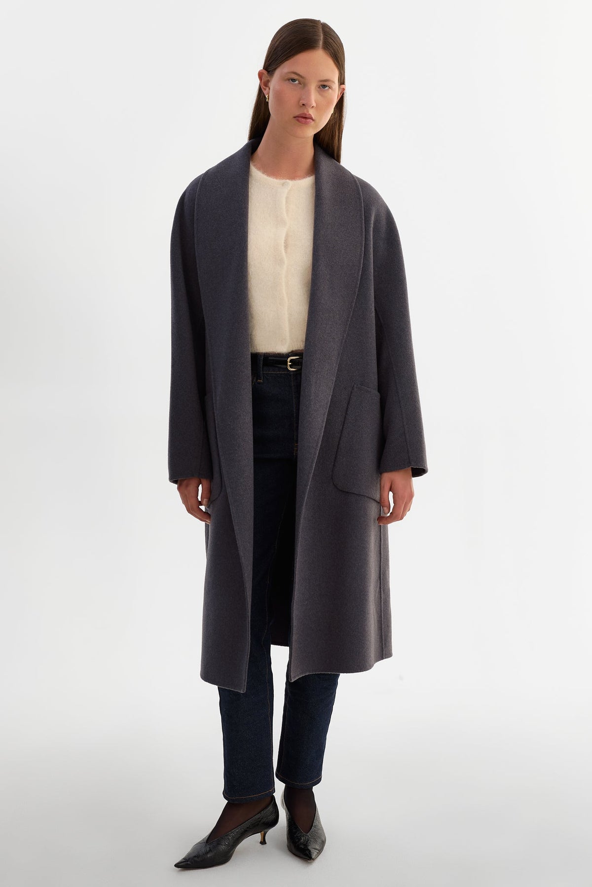 Thara Shawl Collar Wool Coat - Heather Dark Slate