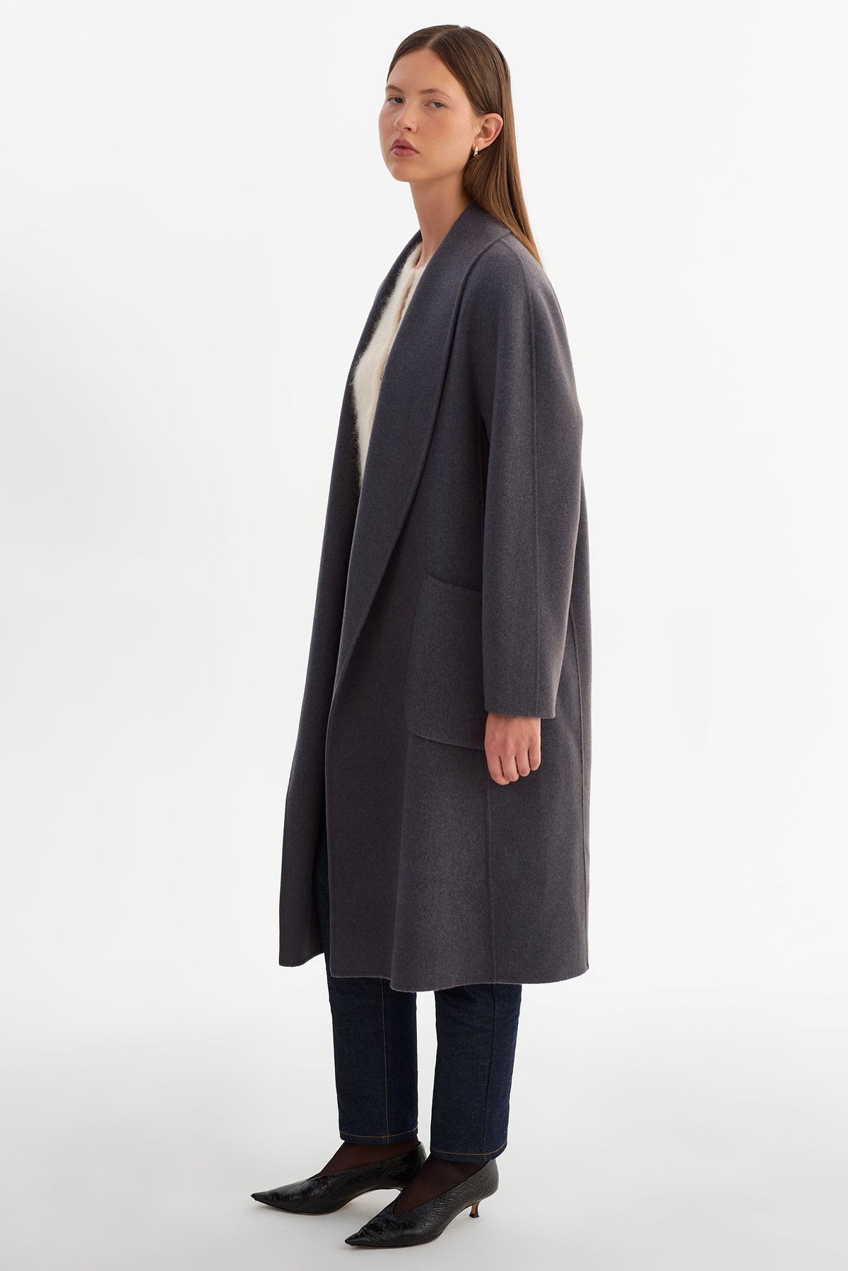 Thara Shawl Collar Wool Coat - Heather Dark Slate